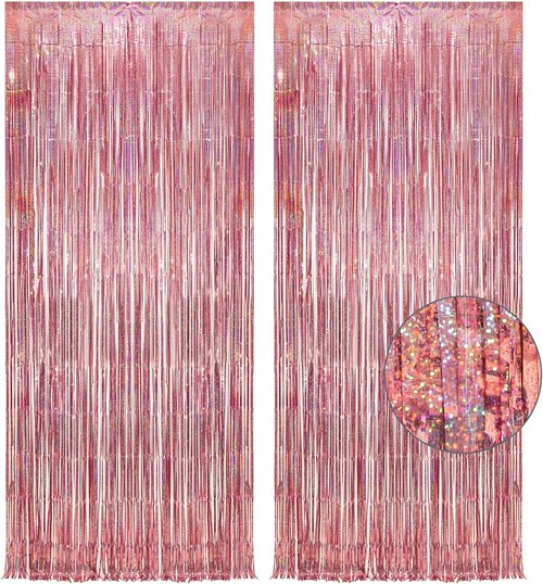 GREATRIL Rose Gold Tinsel Party Backdrop | Foil Fringe Curtain for Birthday Photo Booth - 1m x 2.5m (Pack of 2)