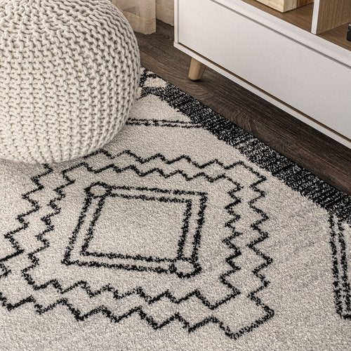JONATHAN Y Amir Moroccan Beni Souk Cream/Black Runner Rug, 2x8, Bohemian, Scandinavian, Easy-Cleaning for Living Room, Bedroom, Kitchen, Pet Friendly, Non-Shedding (MOH200A-28)