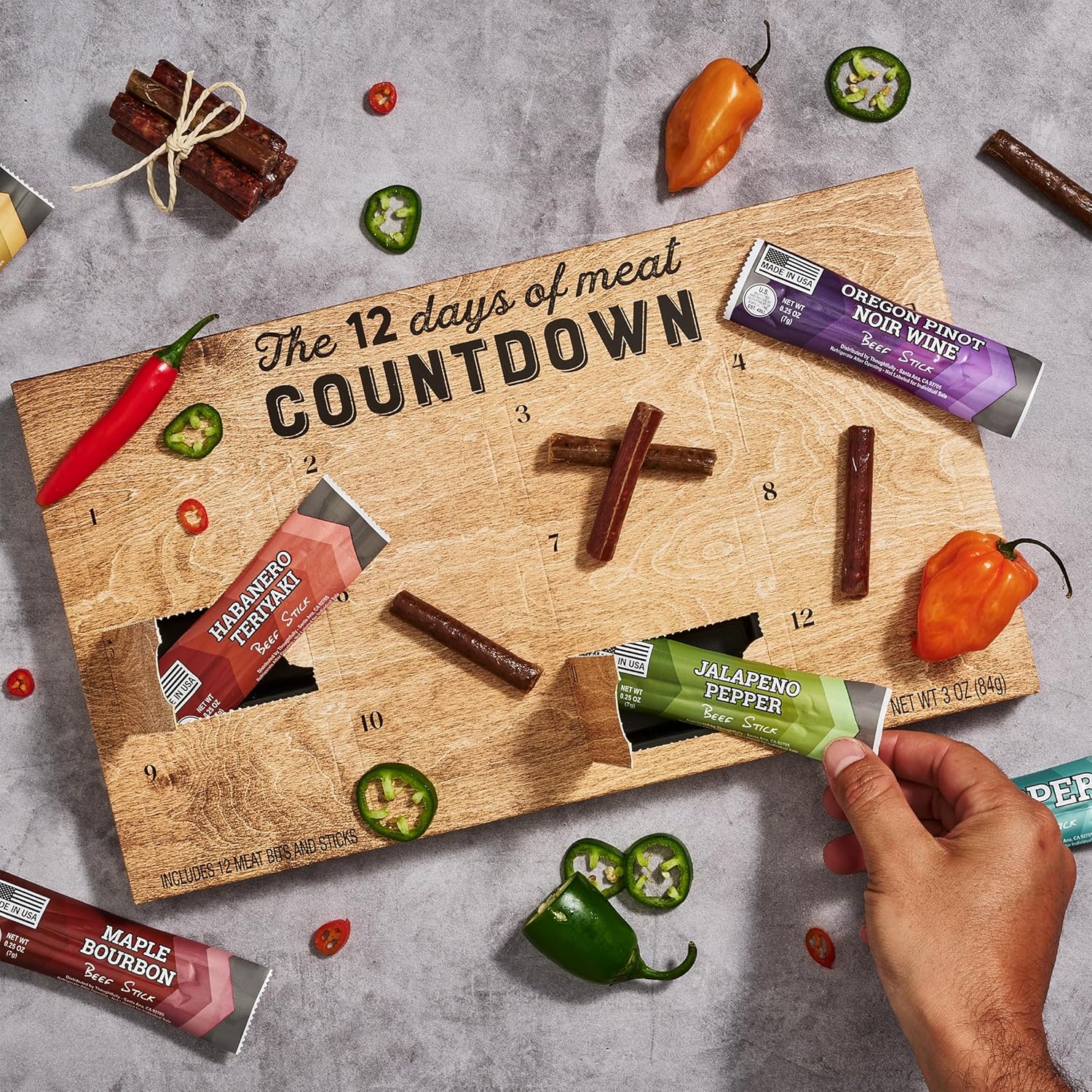 Man Crates Birthday Jerky Advent Calendar - 12 Gourmet Beef & Pork Sticks | Unique Gift Box for Him