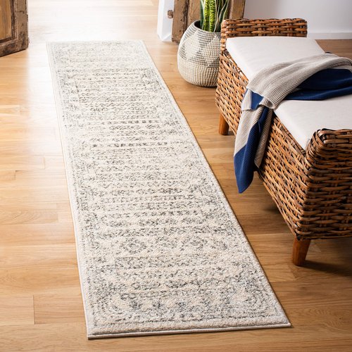 SAFAVIEH Tulum Collection Runner Rug - 2' x 15', Ivory & Grey, Moroccan Boho Distressed Design, Non-Shedding & Easy to Clean, Ideal for Living Room, Hallway, Foyer, Bedroom (TUL271A)