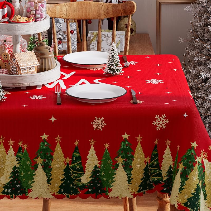 Christmas Tablecloth Rectangle 52x70 Inch - Premium Polyester, Water-Resistant & Machine Washable