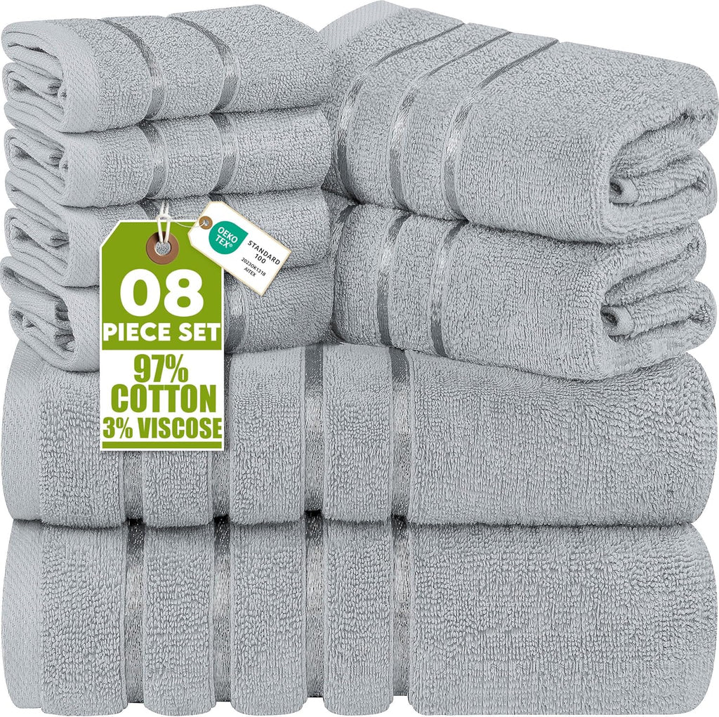 Utopia Towels Luxury 8-Piece Towel Set - Highly Absorbent 600 GSM Cotton | Cool Grey