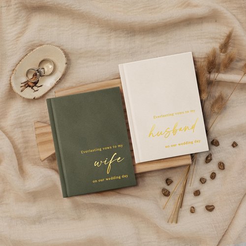 Elegant Velvet Wedding Vow Books With Gold Foil Lettering - Perfectly Sized His and Hers Vow Books With Plenty Of Pages To Write Whatever is on Your Heart - A Beautiful Addition For The Wedding Day