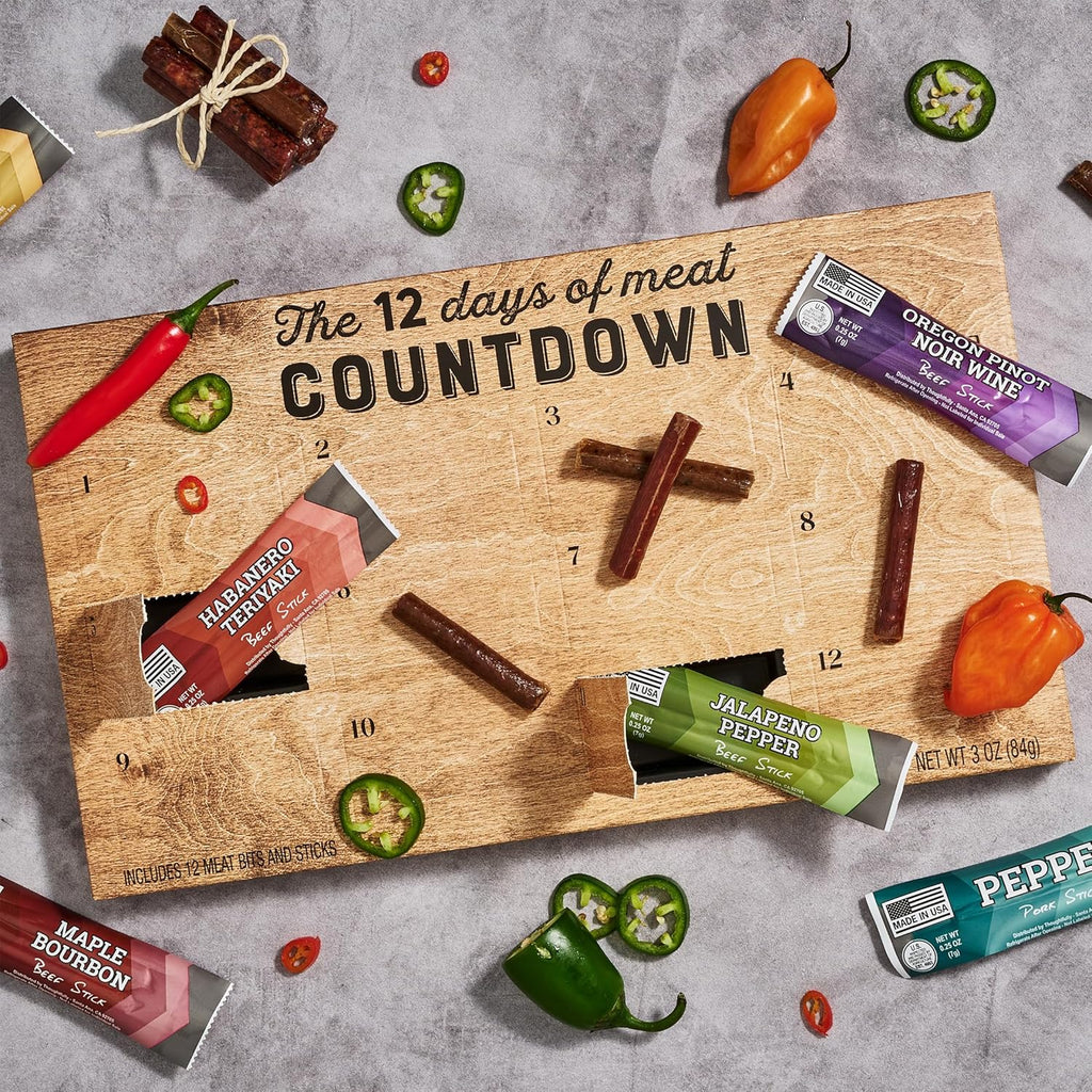 Man Crates Birthday Jerky Advent Calendar - 12 Gourmet Beef & Pork Sticks | Unique Gift Box for Him