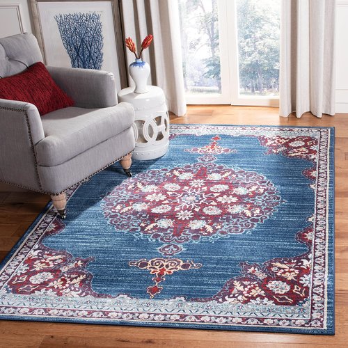 SAFAVIEH Brentwood Collection Area Rug - 6' x 9', Navy & Burgundy, Medallion Distressed Design, Non-Shedding & Easy Care, Ideal for High Traffic Areas in Living Room, Bedroom (BNT867P)