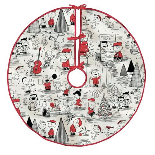 Peanuts Christmas Tree Skirt - 48 Inch Fabric Tree Decor for Peanuts Fans - Hallmark