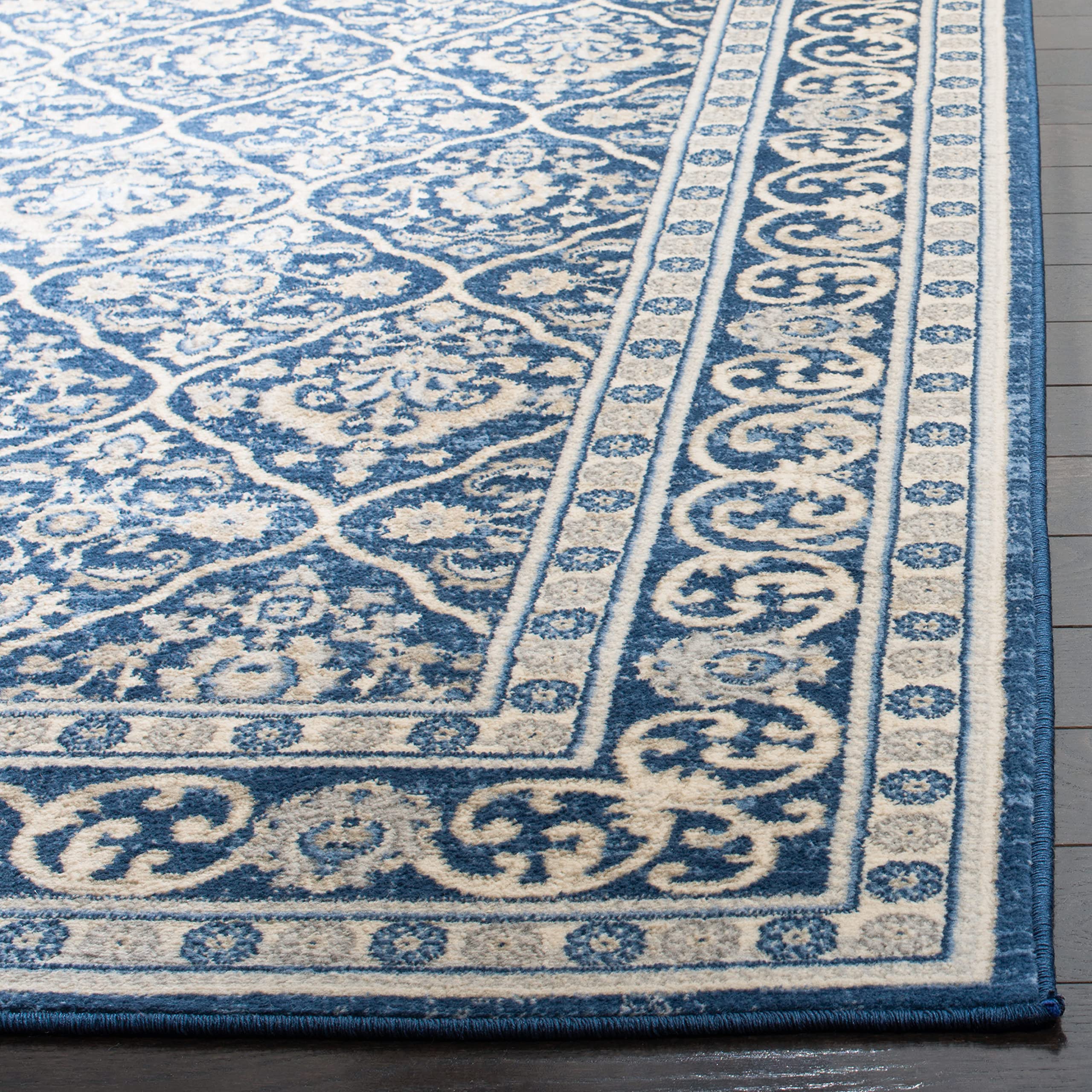 SAFAVIEH Brentwood Collection 2' x 8' Navy / Light Grey BNT870M Oriental Damask Trellis Non-Shedding Living Room Entryway Foyer Hallway Bedroom Runner Rug