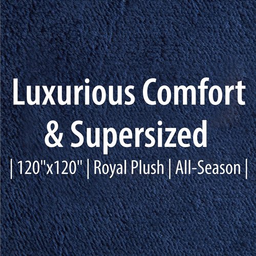 Dearfoams Oversized Super Soft Royal Plush Velvet Family Blanket for All Seasons- 10' x 10' (120"x120") - XL Blanket - Navy