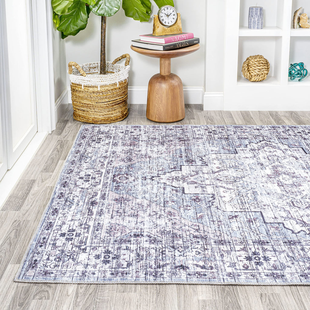 JONATHAN Y Machine Washable Gray/Purple Indoor Area Rug 3X5 ft, Didim Boho Medallion for Living Room, Bedroom, Kitchen, Office, Easy-Cleaning, High Traffic, Pet-Friendly, Non-Shedding (WSH102A-3)