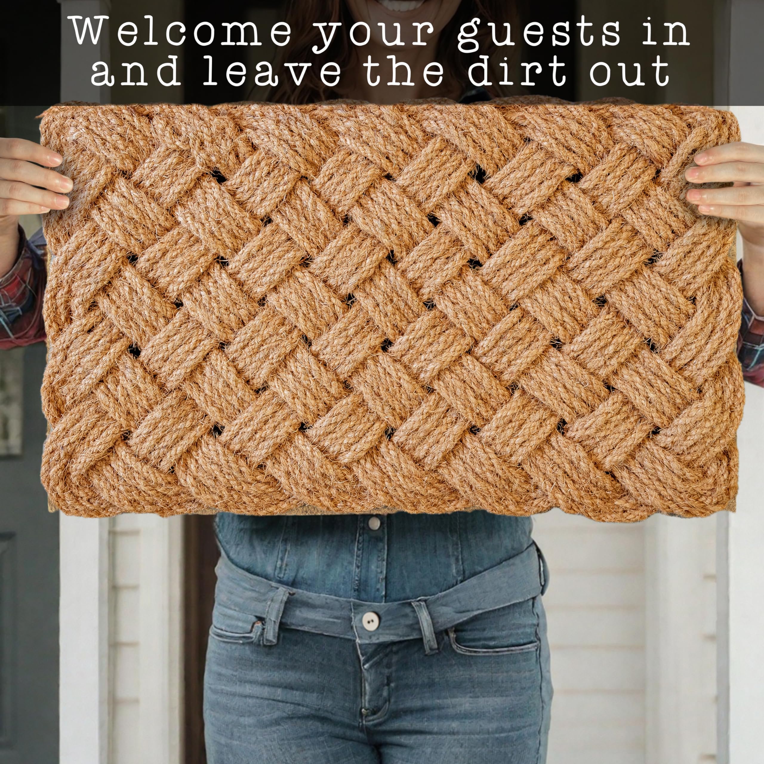 Rope Doormat 30x17 Inch, Woven Mat for Indoor and Covered Outdoor, Welcome Mat