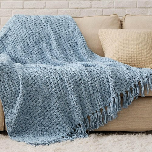 Bedsure Blue Throw Blanket - Super Soft Textured Chunky Knit Chenille | 50x60 Inches for Cozy Living Room Decor