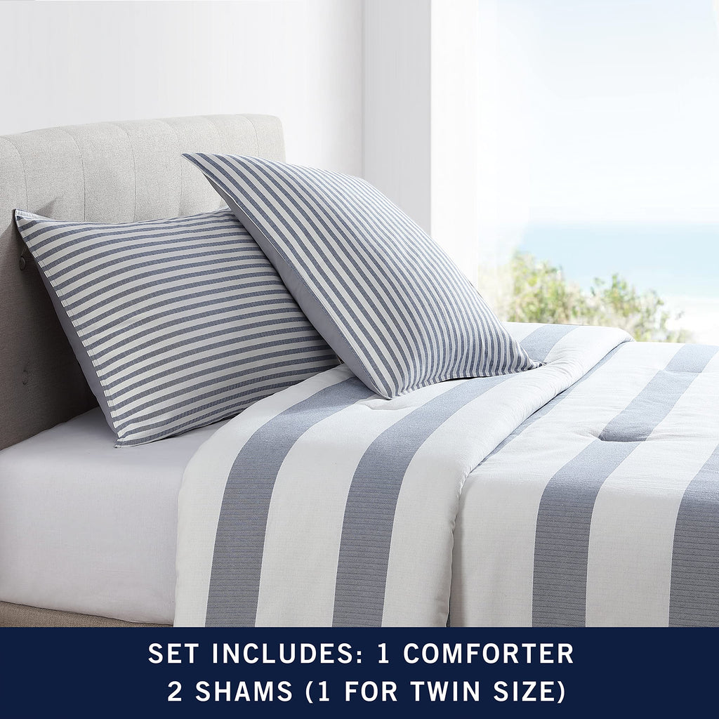 Nautica - Twin Comforter Set, Reversible Cotton Bedding with Matching Sham, Medium-Weight, Dorm Essentials, Oeko-Tex Certified (Fairwater Blue)