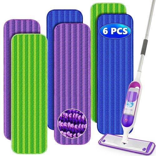 Reusable Mop Pads Compatible with Swiffer PowerMop, Microfiber Mop Pads Refills Mop Heads Replacement for Swiffer Mop Spray Mop Floor Mop, Washable Reusable Floor Mopping Refills, 6 Pack