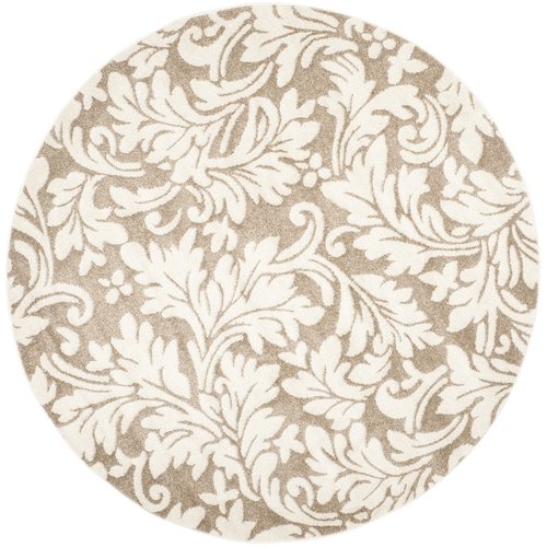 SAFAVIEH Amherst Collection Area Rug - 7' Round, Wheat & Beige, Floral Design, Non-Shedding & Easy Care, Ideal for High Traffic Areas in Living Room, Bedroom (AMT425S)