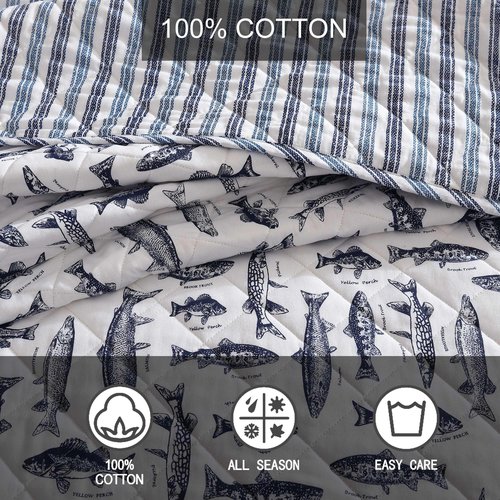 Eddie Bauer - Quilt Set, Super Soft Bedding with Matching Sham, Silky Smooth & Breathable, Classic Home Essentials (Wes Fish Blue, Twin)