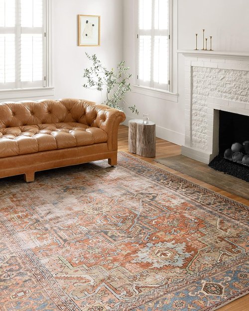 Loloi Loren Collection Area Rug - Terracotta/Sky | 7'6" x 9'6" for Stylish Home Decor