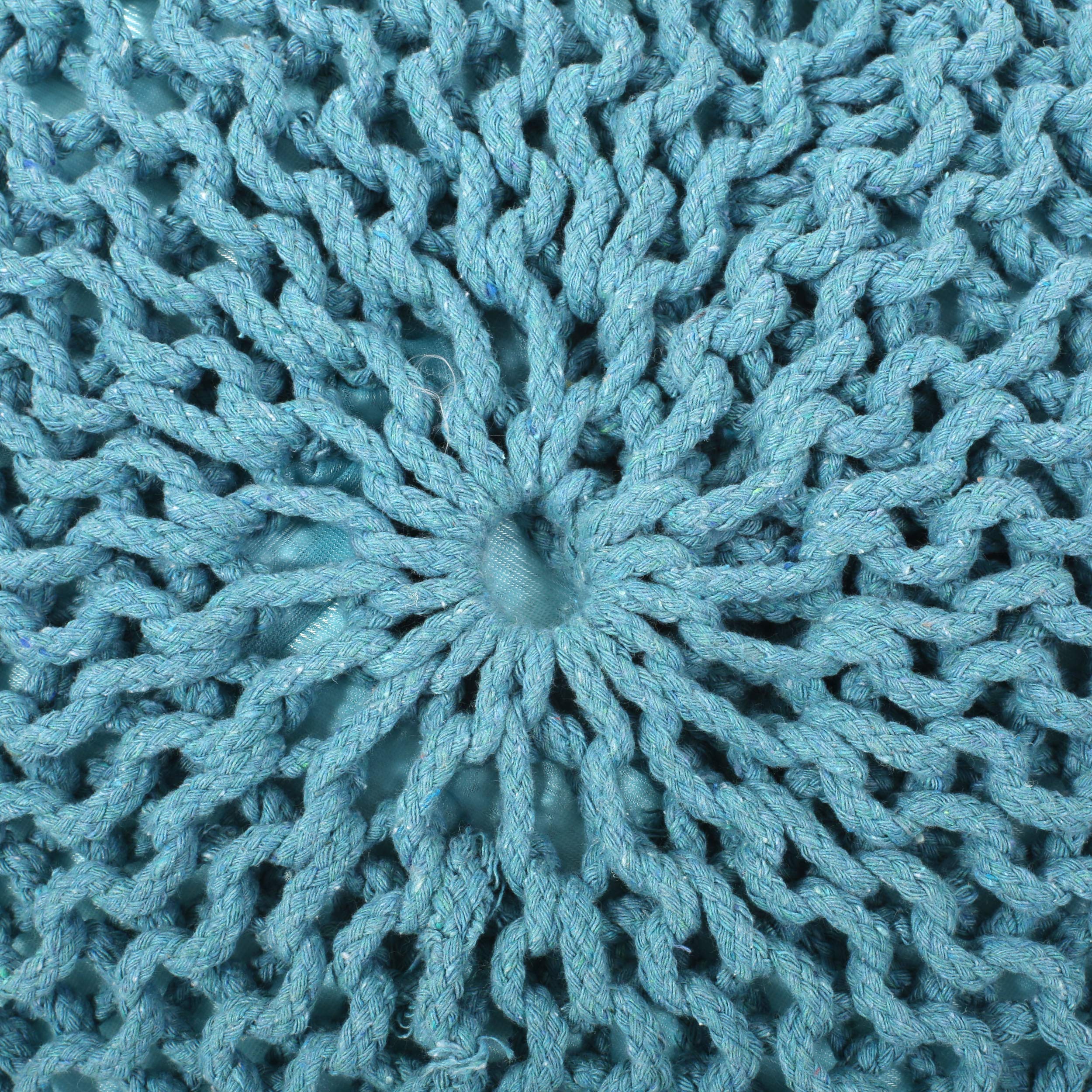 Nahunta Knitted Round Pouf - Cotton - Aqua