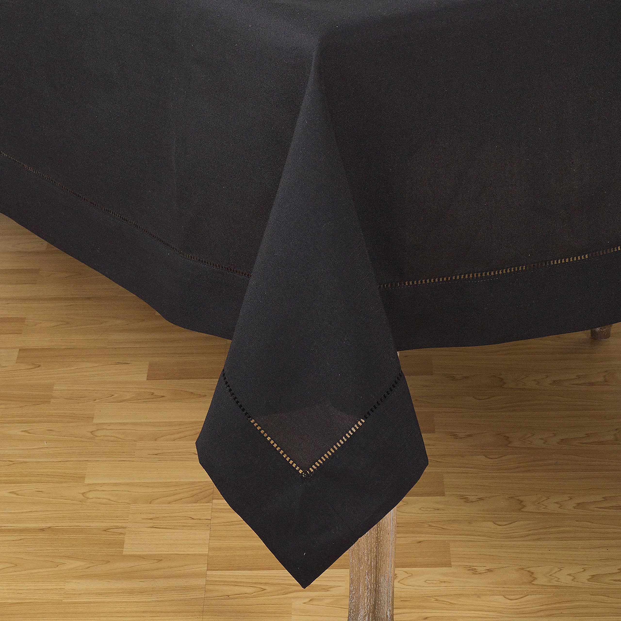 SARO LIFESTYLE Hemstitched Border Tablecloth, Black, 70"x180"