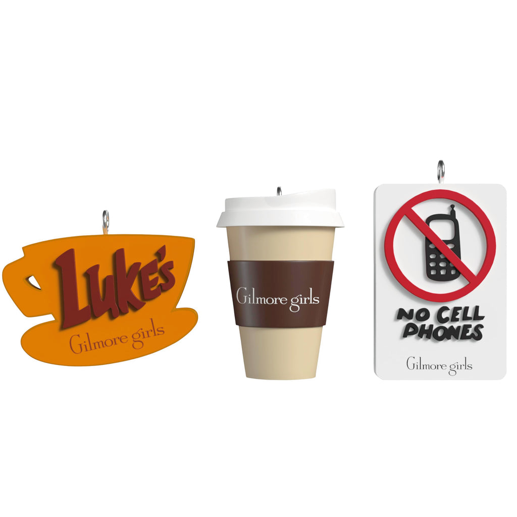 Hallmark Keepsake Mini Gilmore Girls Ornaments, Set of 3 (Luke's Diner, Coffee Cup, No Cell Phones) Tiny Ornaments for Tabletop Tree