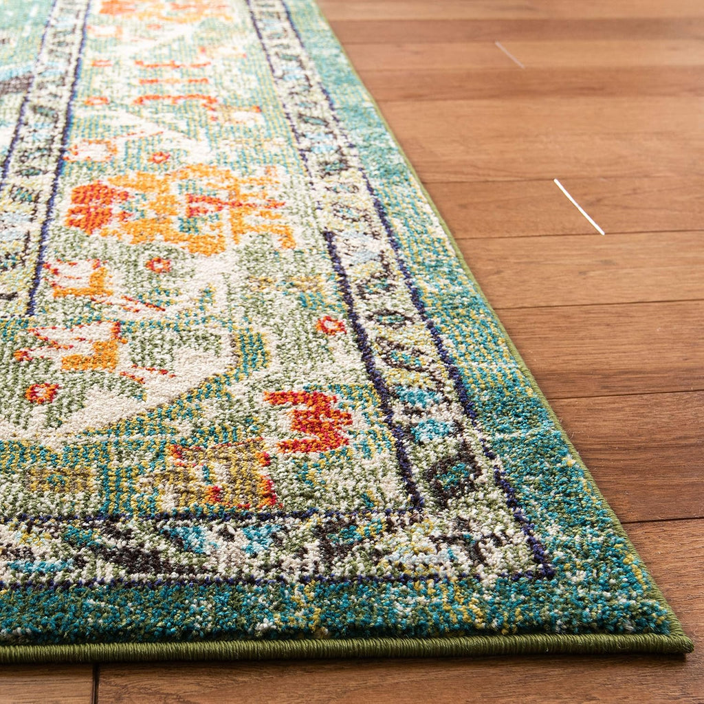 SAFAVIEH Monaco Collection Area Rug - 8' x 10', Forest Green & Light Blue, Boho Medallion Design | Non-Shedding & Easy Care for High Traffic Areas