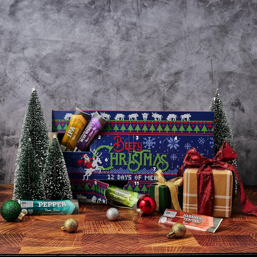 Man Crates 12 Days of Jerky Advent Calendar 2025 - Festive Beef Jerky with Ugly Christmas Sweater Design | 12 Unique Flavors