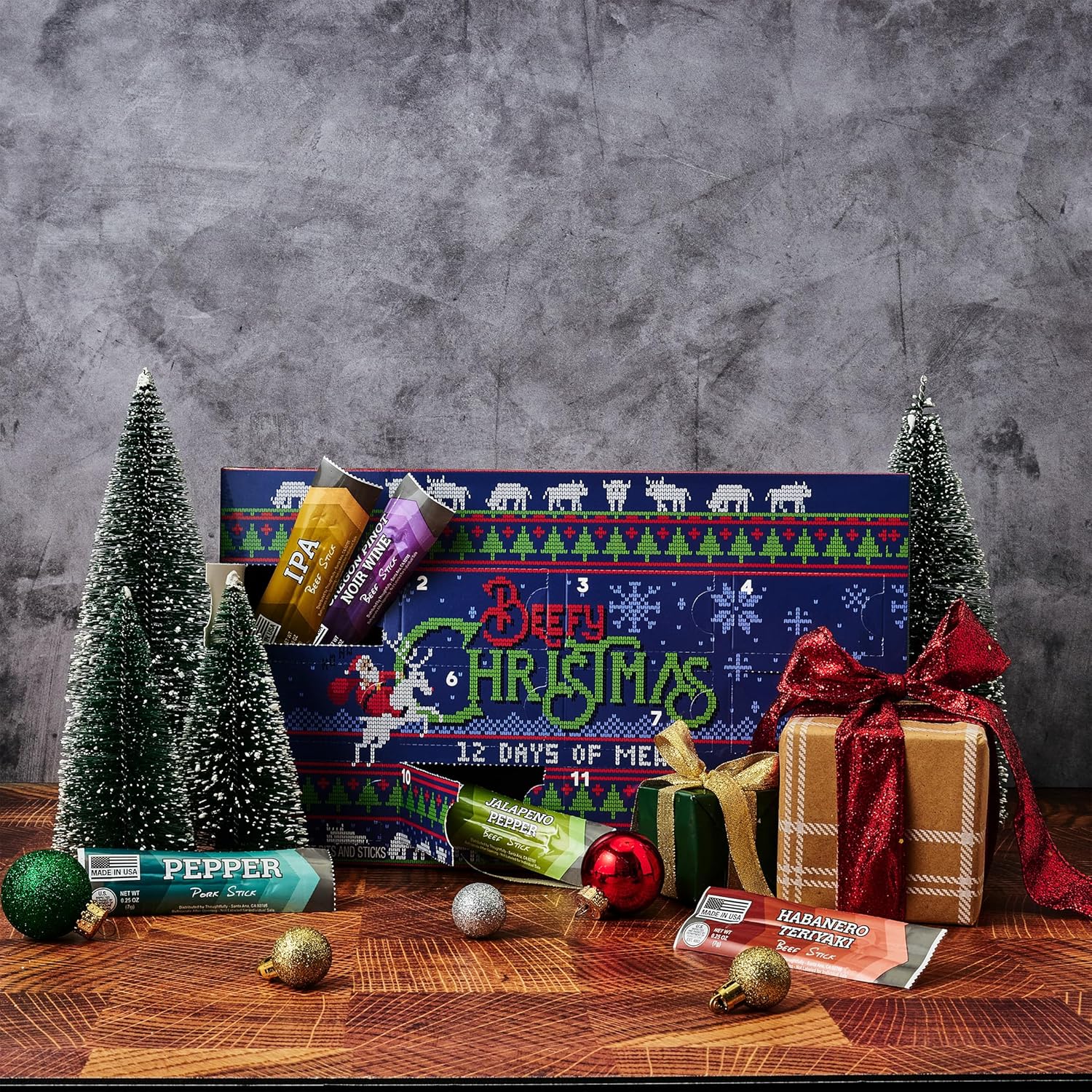 Man Crates 12 Days of Jerky Advent Calendar 2025 - Festive Beef Jerky with Ugly Christmas Sweater Design | 12 Unique Flavors