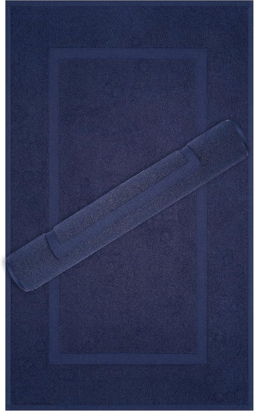 Cotton Paradise 100% Cotton Bath Mats - Soft, Absorbent & Quick-Dry | Set of 2, Navy Blue, 20x34