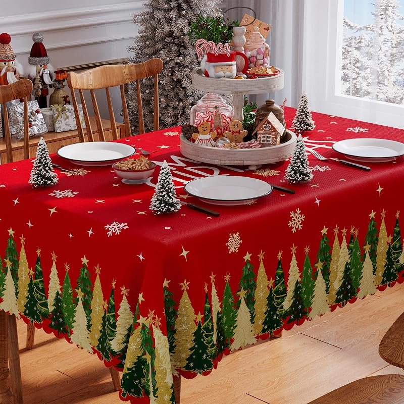 Christmas Tablecloth Rectangle 52x70 Inch - Premium Polyester, Water-Resistant & Machine Washable