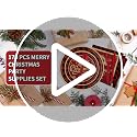 Christmas Party Supplies Set for 25 Guests - Red & Black Holiday Tableware, Plates, Cups, Napkins & Utensils
