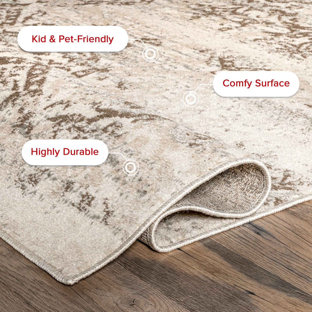 Nuloom Freja Beige/Ivory, 6'7" x 9' Oval, Distressed Floral, Soft and Cozy, High Traffic, Stain Resistant, Easy Clean, Durable Area Rug for Bedroom, Living Room, Dining Space, Den, Foyer, Entryway