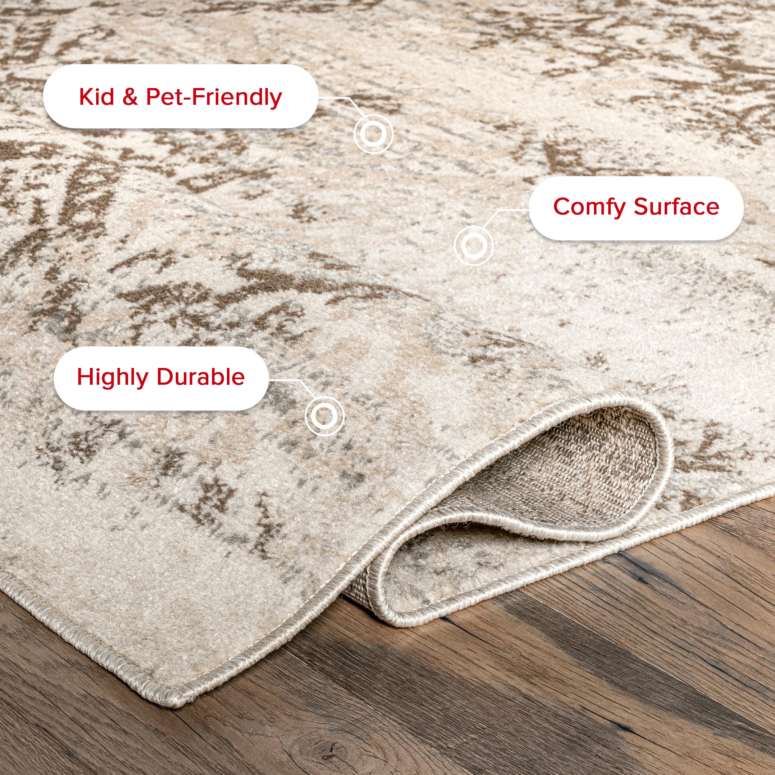 Nuloom Freja Beige/Ivory, 6'7" x 9' Oval, Distressed Floral, Soft and Cozy, High Traffic, Stain Resistant, Easy Clean, Durable Area Rug for Bedroom, Living Room, Dining Space, Den, Foyer, Entryway