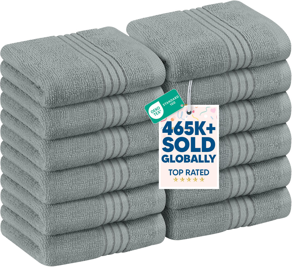 Utopia Towels 12 Pack Premium Wash Cloths Set, 12 by 12 Inches, 100% Cotton Ring Spun, Highly Absorbent and Soft Feel Washcloths for Bathroom, Spa, Gym, and Face, Cool Grey