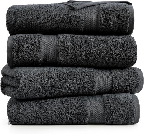 LANE LINEN Bath Towels 4 Pack - 100% Ring Spun Cotton, Quick Drying & Soft - Large 28"x54" Black Towels