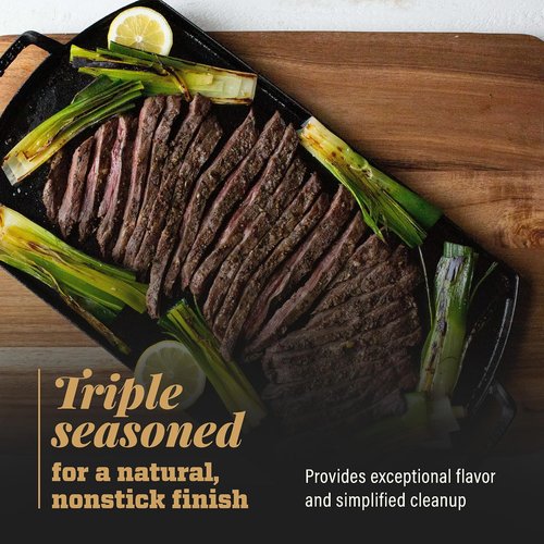 Lodge Blacklock Cast Iron Double Burner Griddle - Triple Seasoned for Indoor & Outdoor Cooking | 10" x 20" Size