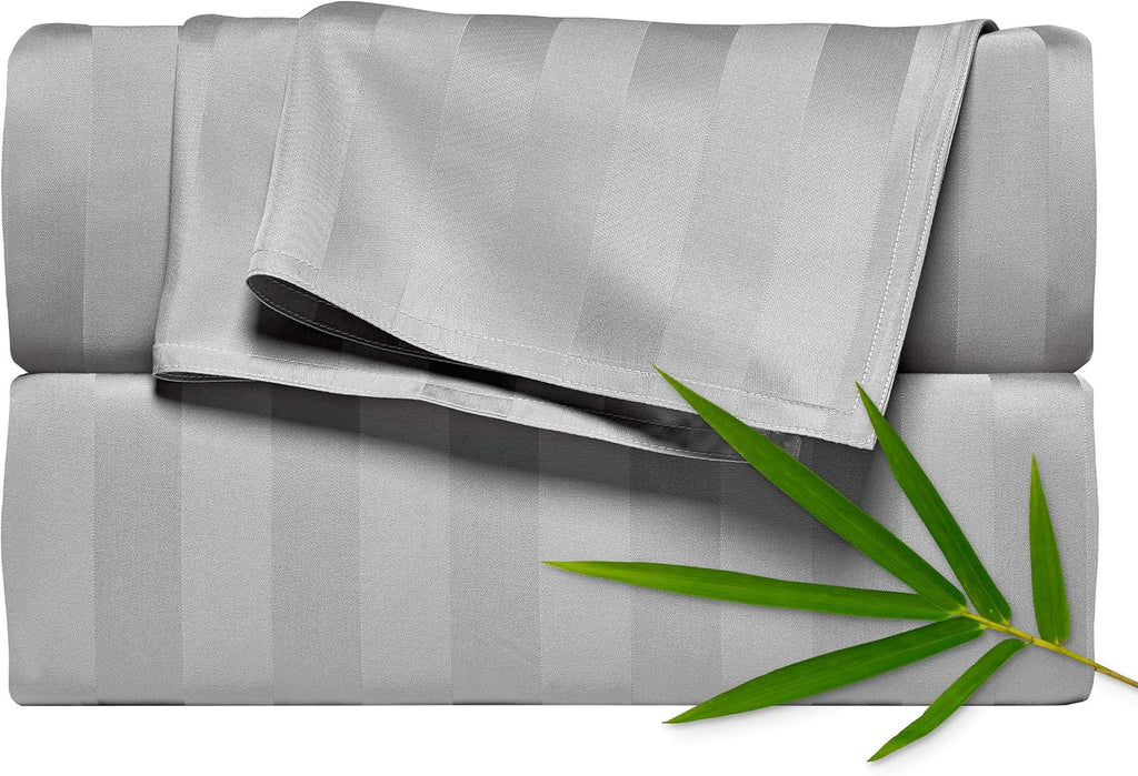 Pure Bamboo Queen Sheets - Luxuriously Soft 100% Organic Viscose Bed Sheet Set | Jacquard Silver, Double Stitching, 2-Year Quality Promise