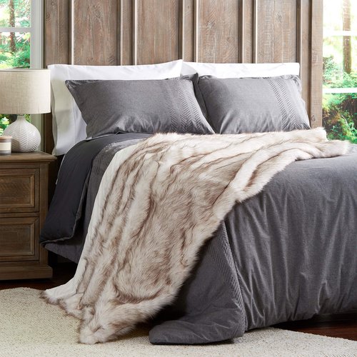 Faux Fur Throw - Luxurious, Soft, Hypoallergenic Premium Fashion Faux Wolf Fur Blanket with Faux Mink Back and Gift Box, 60”x70” by LHC (Pearl White)