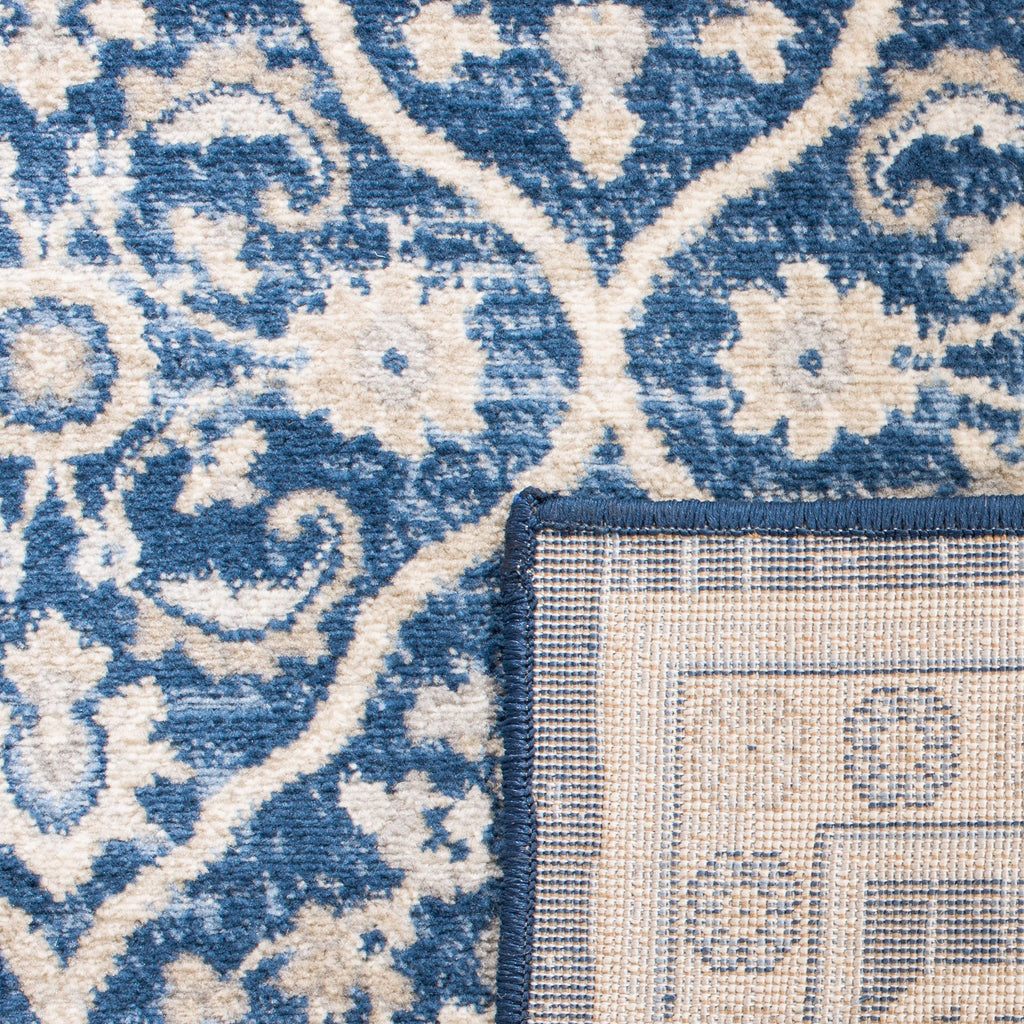 SAFAVIEH Brentwood Collection 2' x 8' Navy / Light Grey BNT870M Oriental Damask Trellis Non-Shedding Living Room Entryway Foyer Hallway Bedroom Runner Rug