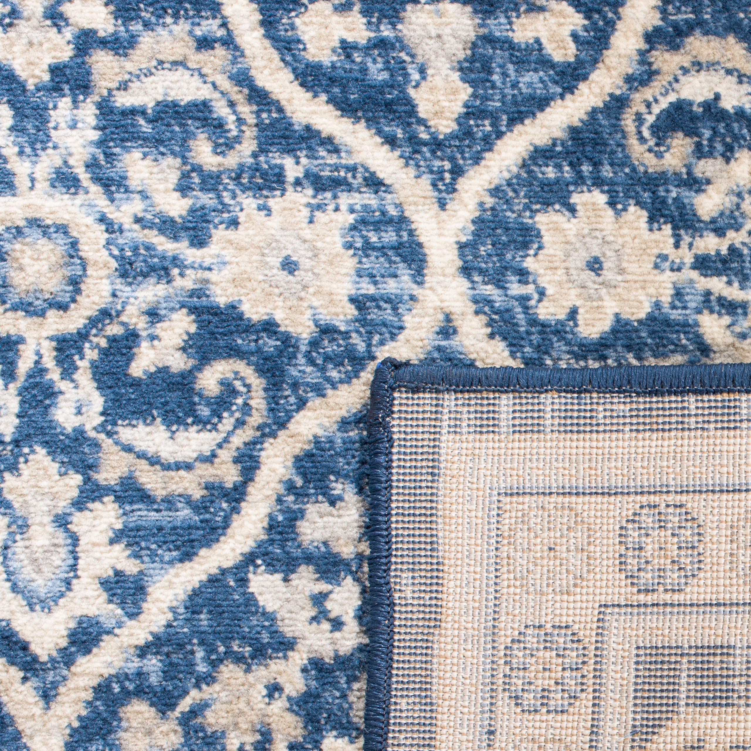 SAFAVIEH Brentwood Collection 2' x 8' Navy / Light Grey BNT870M Oriental Damask Trellis Non-Shedding Living Room Entryway Foyer Hallway Bedroom Runner Rug