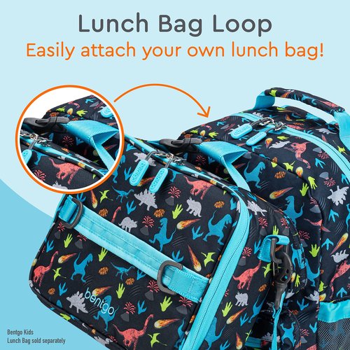 Bentgo Kids Backpack - Lightweight 14” Backpack in Fun Prints for School, Travel, & Daycare, Ideal for Ages 4+, Roomy Interior, Durable & Water-Resistant Fabric, & Loop for Lunch Bag (Dinosaur)
