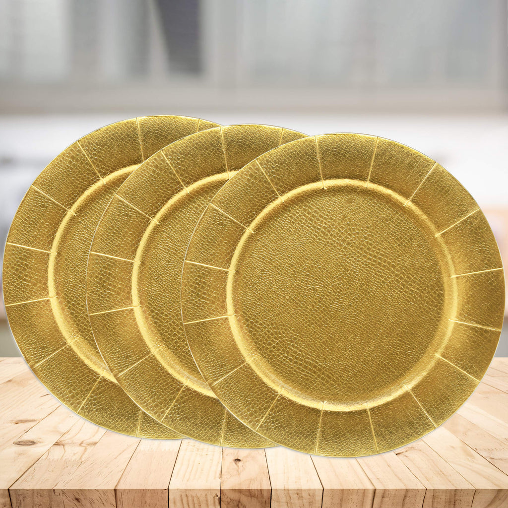 Gift Boutique 120 Disposable Gold Round Charger Plates 13" Dinner Table Serving Tray Plate Heavy Duty Reusable Paper Cardboard Platters for Table Setting Place Mats Cupcake Dessert Wedding Food Safe