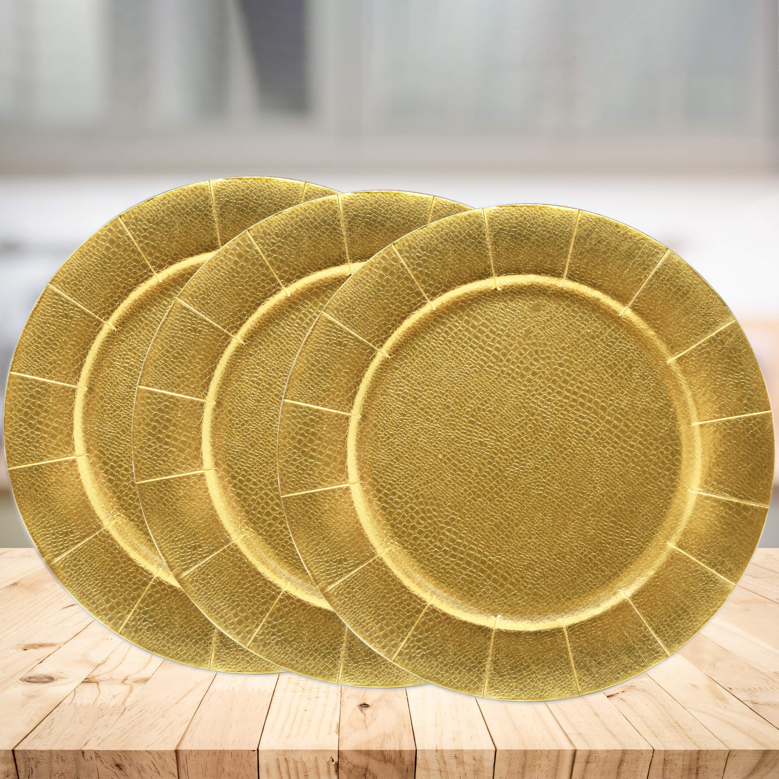 Gift Boutique 120 Disposable Gold Round Charger Plates 13" Dinner Table Serving Tray Plate Heavy Duty Reusable Paper Cardboard Platters for Table Setting Place Mats Cupcake Dessert Wedding Food Safe