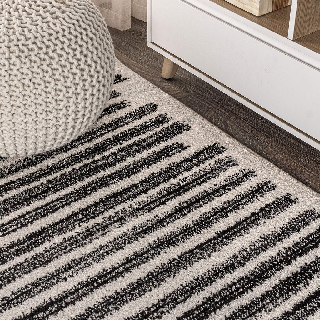 JONATHAN Y Khalil Modern Berber Stripe Cream/Black Runner Rug, 2x8, Contemporary, Bohemian, Easy-Cleaning for Living Room, Bedroom, Kitchen, Pet Friendly, Non-Shedding (MOH207A-28)