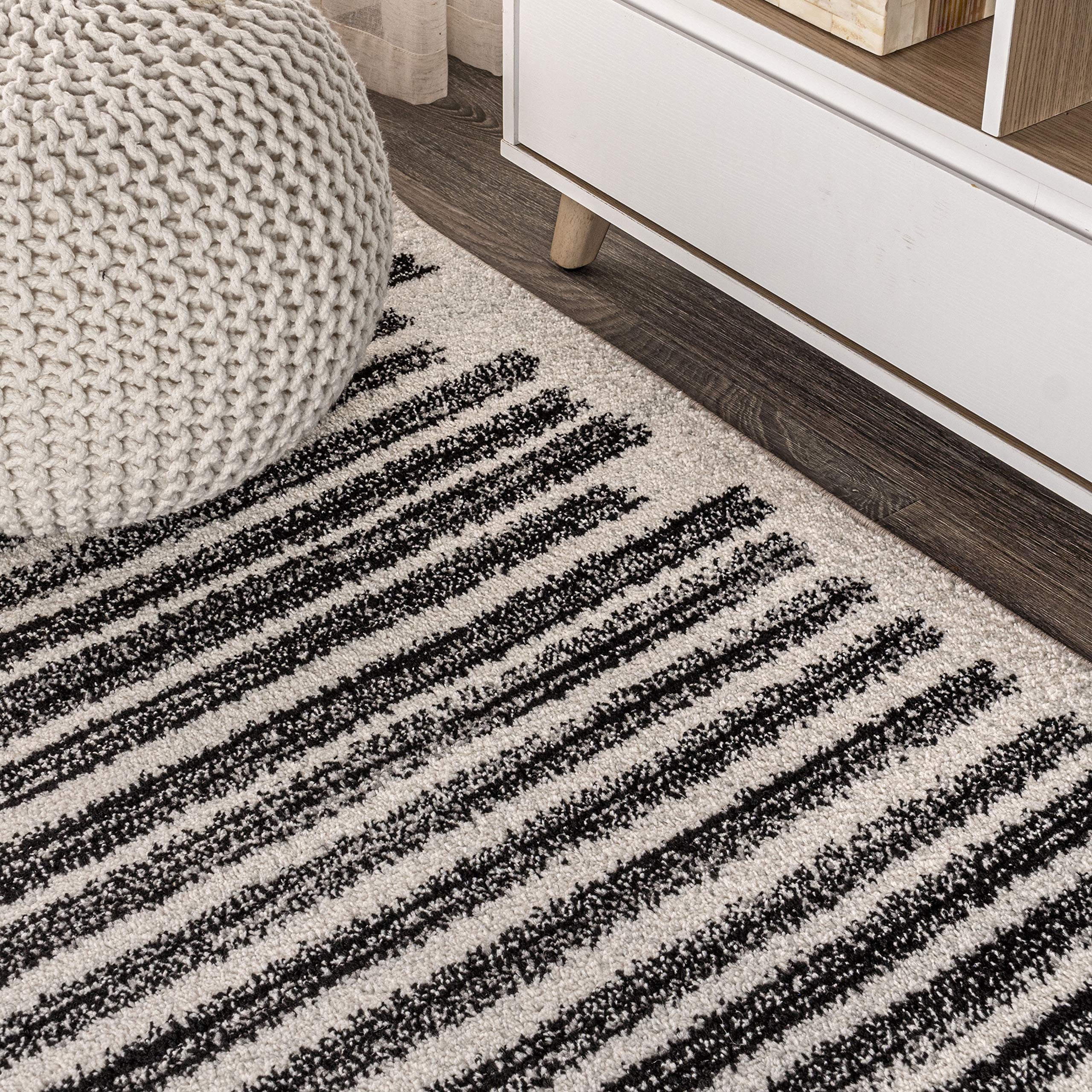 JONATHAN Y Khalil Modern Berber Stripe Cream/Black Runner Rug, 2x8, Contemporary, Bohemian, Easy-Cleaning for Living Room, Bedroom, Kitchen, Pet Friendly, Non-Shedding (MOH207A-28)