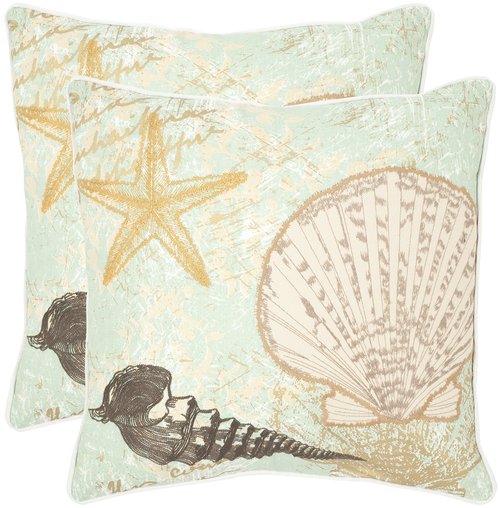 SAFAVIEH Pillows Collection Eve Decorative Pillow, 18-Inch, Sea Foam Green, Set of 2