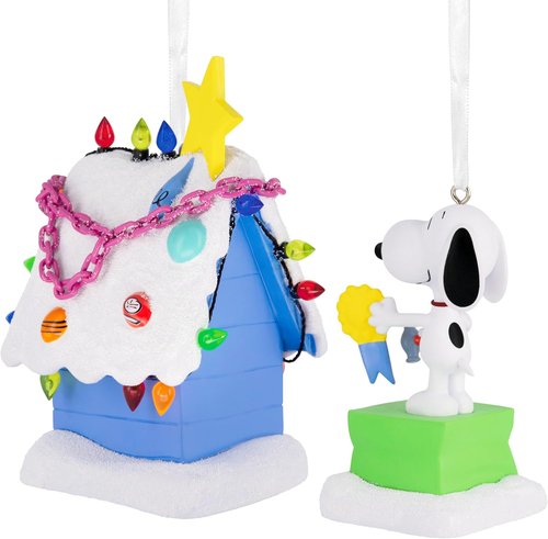 Hallmark Peanuts Snoopy Christmas Ornaments - Holiday Doghouse Set of 2 | Perfect Gifts for Fans