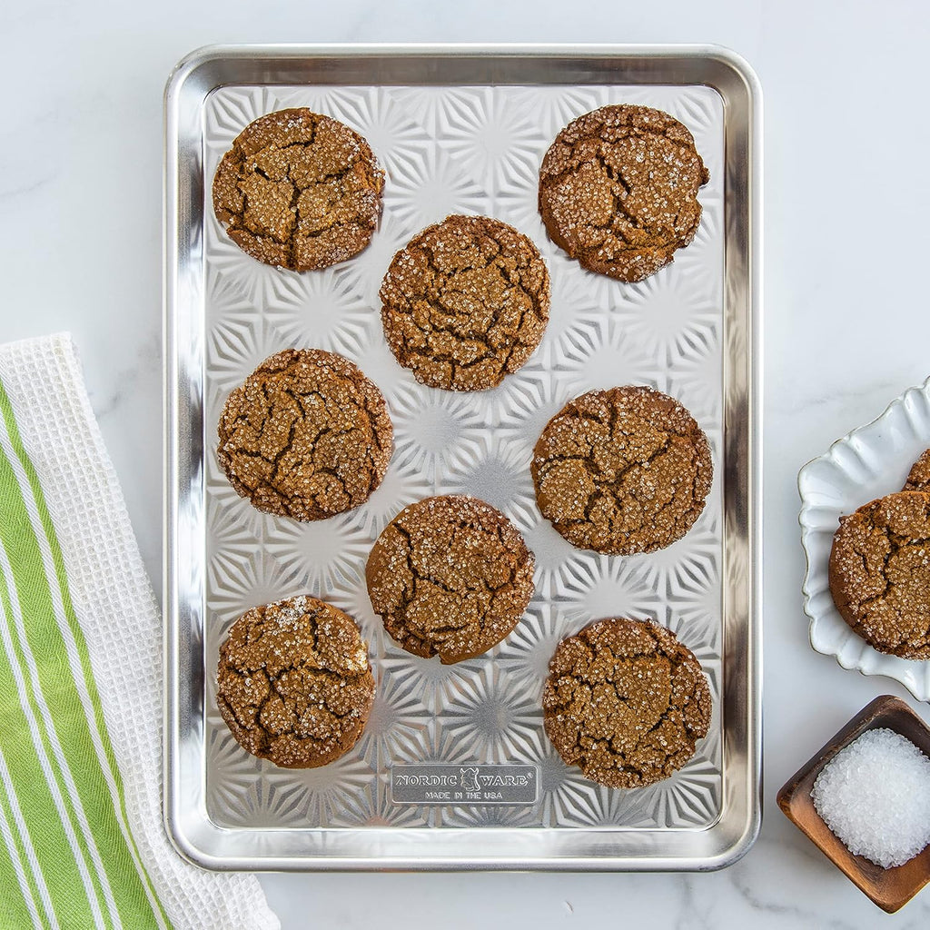 Nordic Ware Half Sheet Pan - Vintage Starburst Design in Natural Uncoated Aluminum with Steel Rim