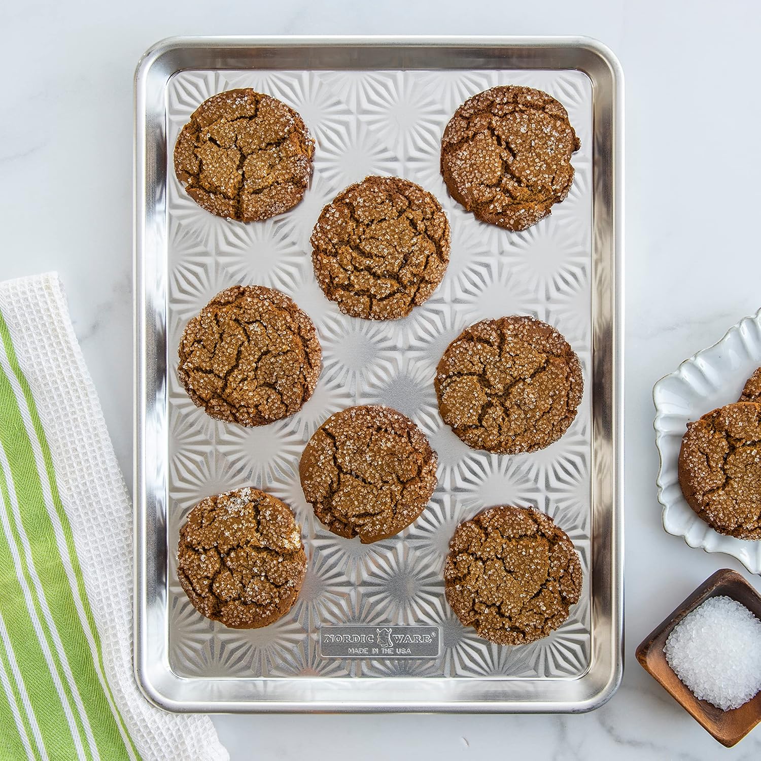 Nordic Ware Half Sheet Pan - Vintage Starburst Design in Natural Uncoated Aluminum with Steel Rim