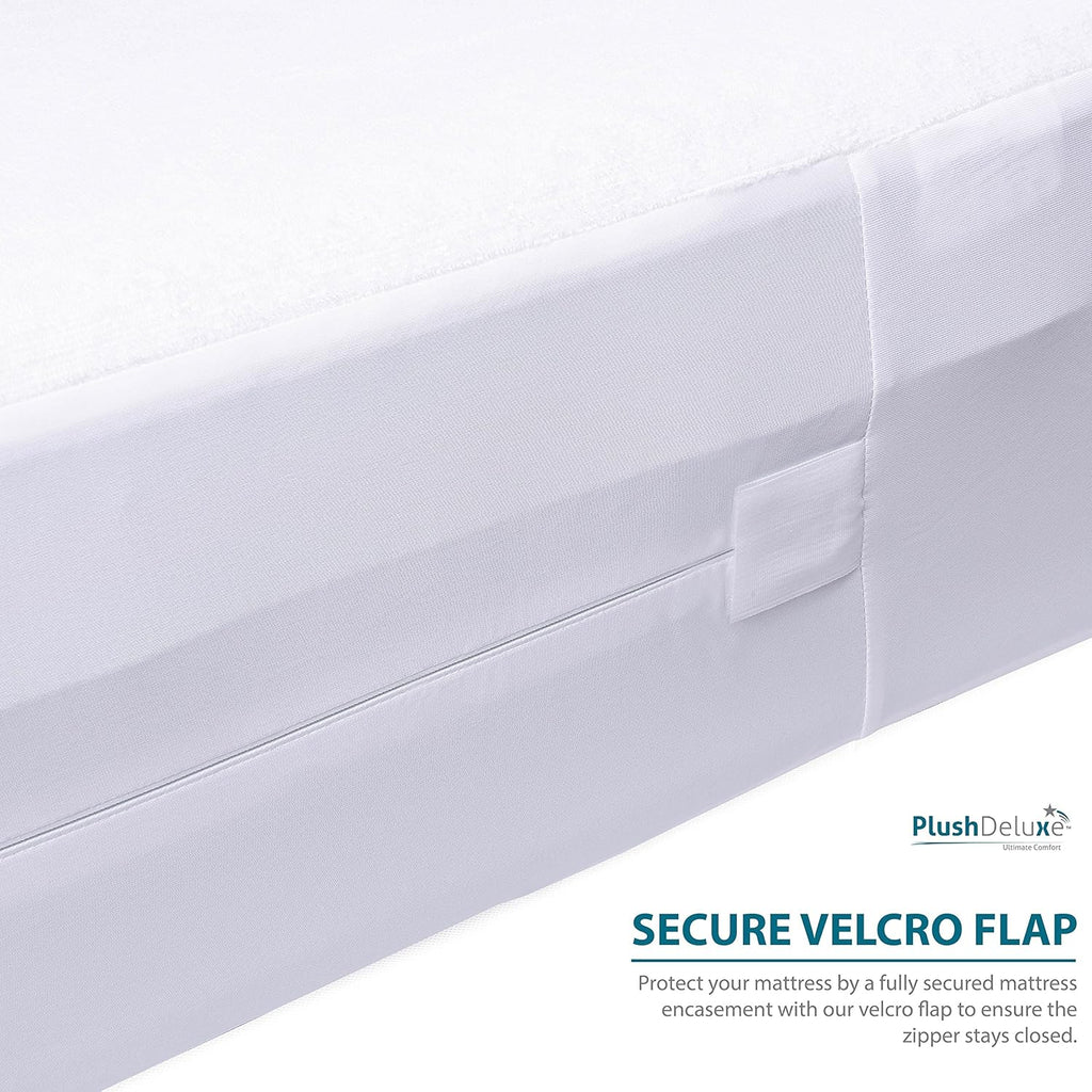 PlushDeluxe Waterproof Mattress Encasement - Soft Cotton Terry Surface | Fits 9"-12" Deep Twin 39x75