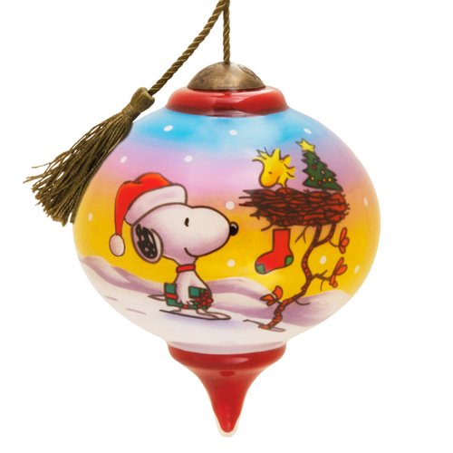 Hallmark Peanuts Ne'Qwa Art Snoopy and Woodstock Christmas Ornament, Hand-Painted Glass