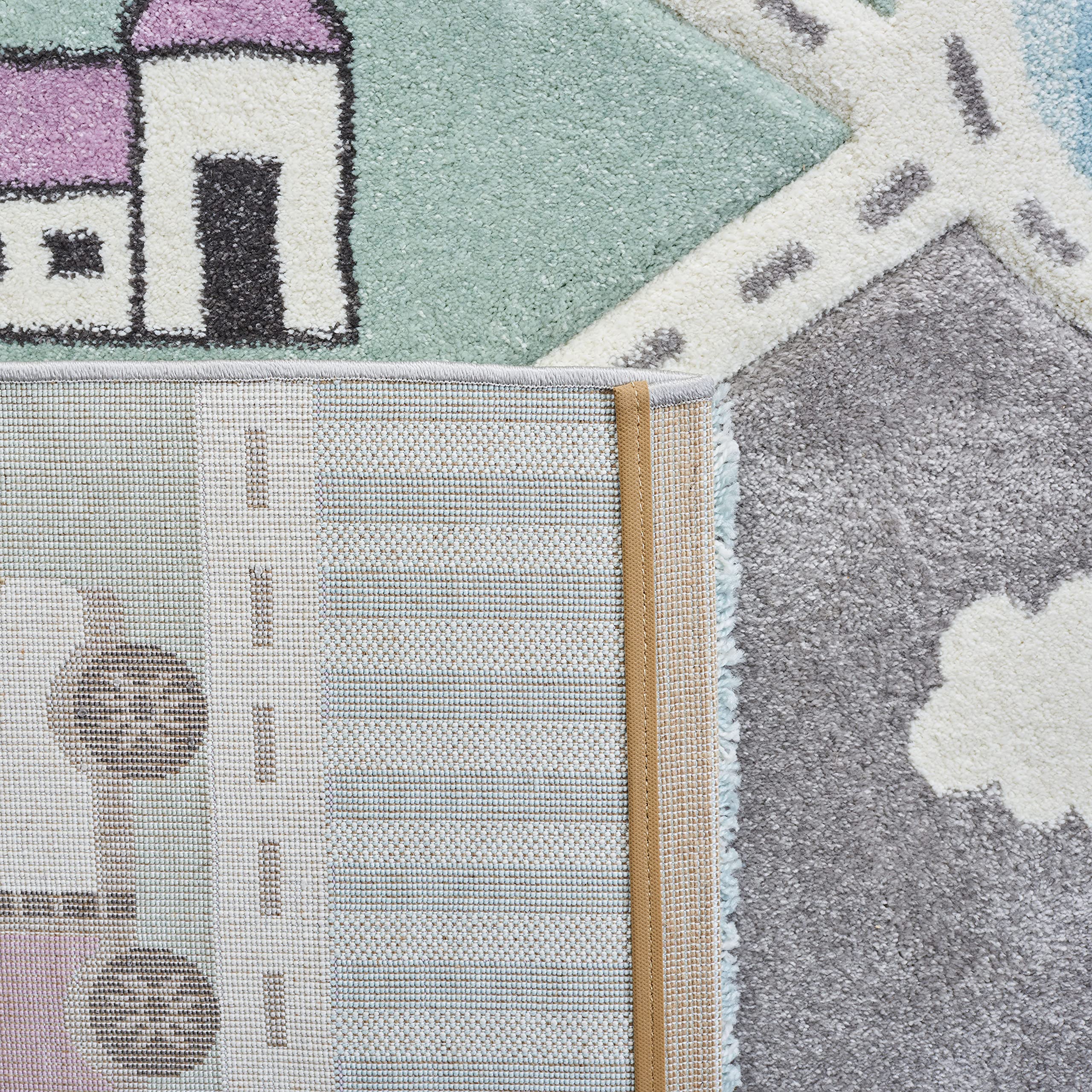 SAFAVIEH Carousel Kids Collection Accent Rug - 2' x 3', Grey & Light Blue, Non-Shedding & Easy Care, Ideal for High Traffic Areas for Boys & Girls in Playroom, Nursery, Bedroom (CRK193F)